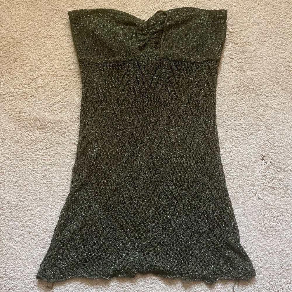 Knit crochet sparkly green strapless top